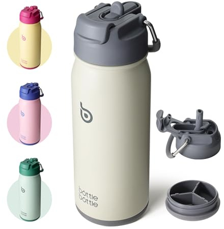 BOTTLE BOTTLE Stainless Steel Kids Water Bottle 16oz(470ml) Insulated Sports Water Bottle with Straw and Pills Holder for Gifts and School（Gray）