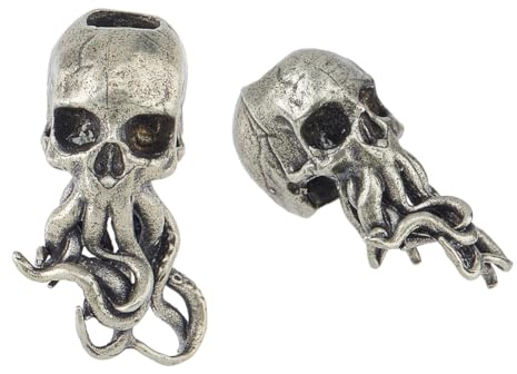 SUPERFINDINGS 2 Stück Schädel Messer Lanyard Perle EDC Charm Perle Messing Europäische Perlen AAntik Bronze Perlen Mit Großem Loch Fallschirm Schnur Perlen Halloween Skeleton Perlens Für DIY Armband