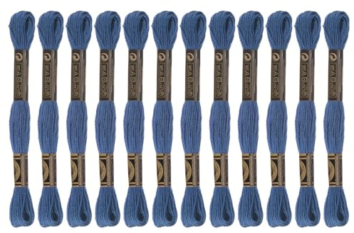sourcing map 12 Stränge Stickgarn à 8m Lang Baumwolle Thread für Stickprojekte Armbänder Basteln Embroidery Kreuzstich Häkeln (Dunkelblau)