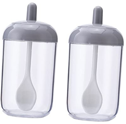 PRETYZOOM 2piezas Tarros De Especias Plástico Con Tapa y Cuchara Organizador De Condimentos Cocina
