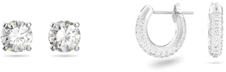 Swarovski Attract Ohrstecker, Rundschliff, Weiß, Rhodiniert & Stone Kreolen, Pavé, Klein, Weiß, Rhodiniert