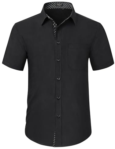 Enlision Camisas Hombre Manga Corta Camisa de Vestir Camisas Formales Camisa Regular Fit Casual Botones Shirts Negro XXL