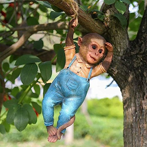 Gartendeko Gartenfiguren Figuren Statuen Gartenstatuen Draußen Dekoration Hängender AFFE am Seil Statue Tier Ornamente Gartenarbeit Gartenfigur Schimpanse am Seil Deko Figur Tierfigur Kletteraffe (B)