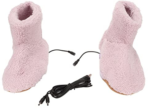 Bonbela Beheizter Fußwärmer, USB-Aufladung, Weiche, Entspannende Elektrische Plüsch-Wärmeschuhe für den Kalten Winter (Rosa)