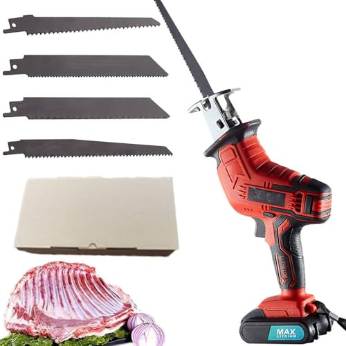 WUCIOA Bone Saw, 3000RPM Electric Bone Cutting Machine, 300W, 1.5AH Rechargeable Battery, 4 Saw Blades, LED Light, Cordless, Suitable for Meat, Wood, Metal, Plastic, Bones