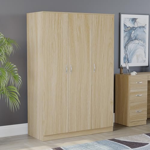 Vida Designs Riano 3 Door Wardrobe | Pine | Bedroom Furniture | 170H x 115.4W x 53D cm | with Shelf & Hanging Rail | Large Capacity Storage