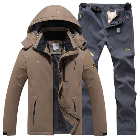 Combinaison de ski pour homme 2 pièces - Combinaison de neige pour homme - 2 pièces - Coupe-vent - Avec capuche - Respirant - Veste softshell - Pantalon de neige - Hiver - Snowboard - Combinaison de
