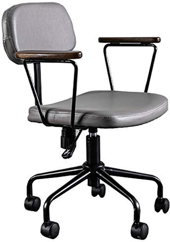 CWCQGH Drehstuhl Bürostuhl Pu Rollhocker Retro Drehbarer Schreibtischstuhl mit Holzarmlehne Kleiner Arbeitsstuhl für Frauen Erwachsene