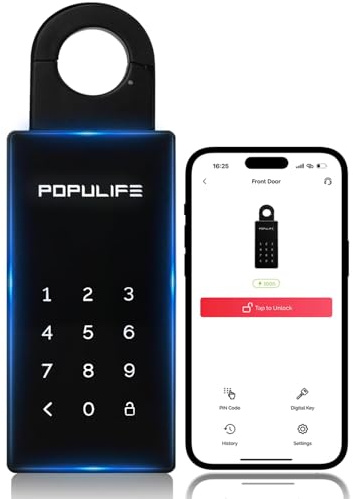 【Version Mise à Jour 2025】Populife Smart Boite a Clef, Boite a Clefs Securisee Exterieur Sans Fil, Boite à Clé Électronique Bluetooth et Types de Codes Multiples, IP66 Étanche