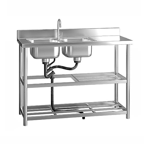 CZAOERXB Küchenspülen-Set für gewerbliche Restaurants, Küchenspüle aus Stahl mit Wasserhahn und Abtropffläche, Handwaschbecken mit hohem Bogen, Edelstahl-Wasserhahn für Küche, Badezimmer, R