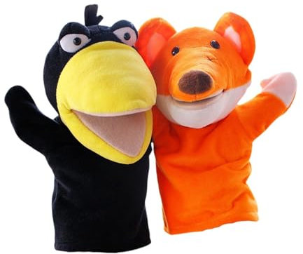 Sharplace 2 Stück Handpuppen Tierhandpuppen für Kinder Plüschtiere Erzählen Geschichte, Unterrichten, im Vorschulalter und als Geburtstagsgeschenk, Rollenspiel, Fuchs + Krähen