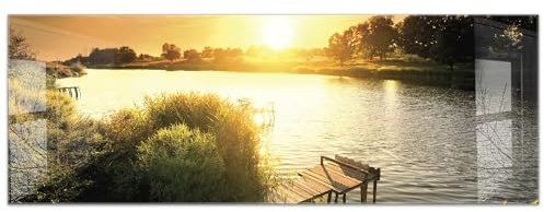 timalo Küchenbild aus Acrylglas modernes Wandbild Glasbild Deko Küche XXL Bild wie Glas | 140x50cm See Abend Wald, Sonnenuntergang, Natur, Wasser