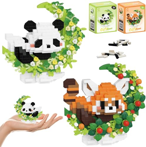 GAROMIA 2 pièces Ensemble de Blocs de Construction Panda Mini Blocs de Construction pour Animaux Mignon Panda Bricks Cadeaux pour Adultes et Enfants