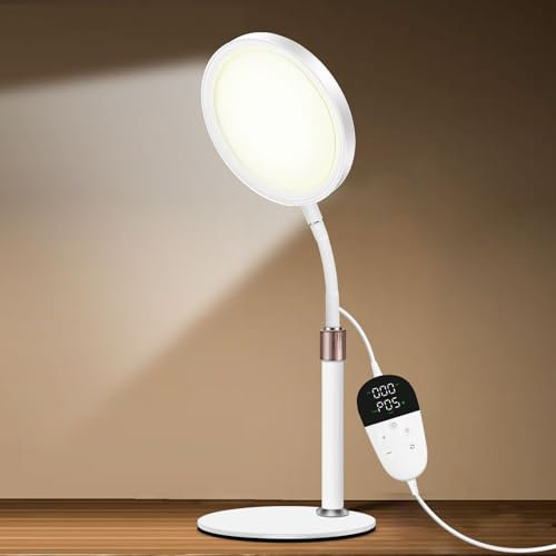 Relhafethy Lampada SAD, Lampada Per Terapia Della Luce Senza Raggi UV Da 10.000 lux, 3 Temperature Di Colore, 9 Luminosità e Timer da 15/30/45Min, Lampadas a luce Diurna Per Uso Domestico/Ufficio