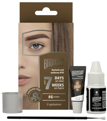 Bronsun Kit teinture cils sourcils gel henné longue durée 7 semaines Formule sans ammoniaque 12-18 utilisations #6 marron