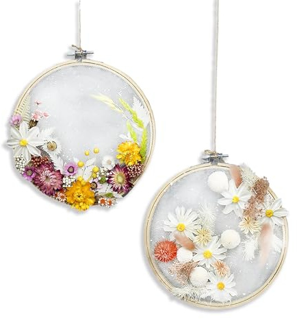 Tilizan 2 Stück Türkranz Trockenblumen, Künstliche Blumen Kranz, Kranz Deko, Ganzjährig Blumenkranz, Trockenblumenkranz mit Holzring, Kann Aufgehängt oder Gestellt Werden, für Wand,Tür,Fenster Deko