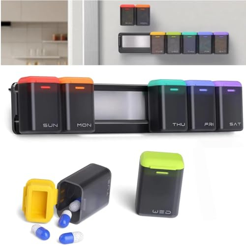Tablettenbox 7 Tage, Magnetisch Pillendose 7 Tage, Abnehmbare Supplement Box mit Magneten, BPA-freier Medikamentenbox, Medikamentendose, Tabletten Organizer für Medikamente, Vitamine, Fischöl (C)