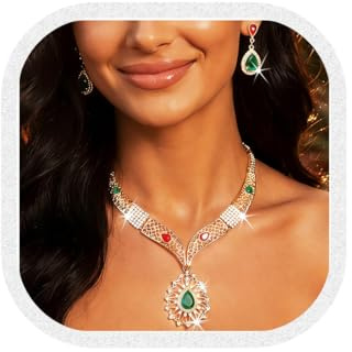 Ushiny Weihnachten Trachten Schmuck Set Gold Kristall Pedant Halskette und Ohrring Schmuck Set Abendkleid Tropfen Hals und Ohr Zubehör Schmuck für Damen