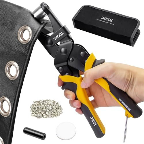 XOOL Kit de Pose d’Œillets 10 mm, 200 Jeux d’Œillets avec Positionnement Magnétique, Pince à Œillets Robuste avec Emporte-Pièce pour Bâches, Toile, Tissu, Bannières, Cuir et Projets DIY
