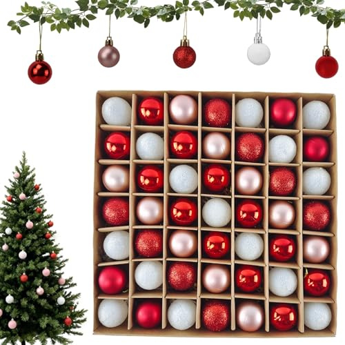 Lot de 49 Boules de Noël - 3 cm - Petites Boules de Noël suspendues - Décoration en Plastique - pour Noël, Vacances, Mariage, fête