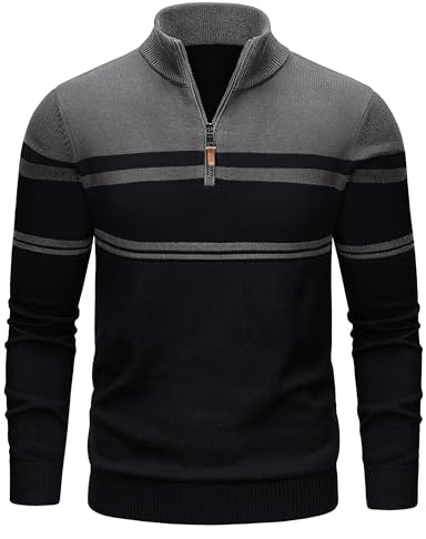 TACVASEN Men's Jumpers Cotton Quarter Zip Knitted Long Sleeve Sweaters | Causal Pullover Striped Turtleneck Sweater Warm Winter Tops