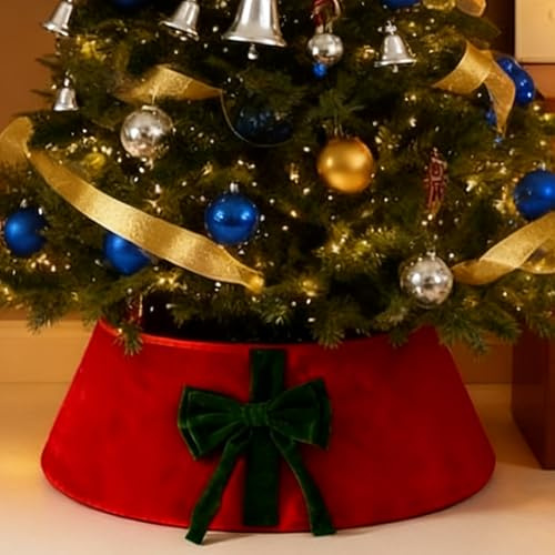 Weihnachtsbaum Kragen 43x55cm Weihnachtsbaum Rock Christbaumständer Abdeckung Tannenbaumständer Hülle Weihnachten Deko für Urlaub Party Weihnachtsbaumdekor (Rot)