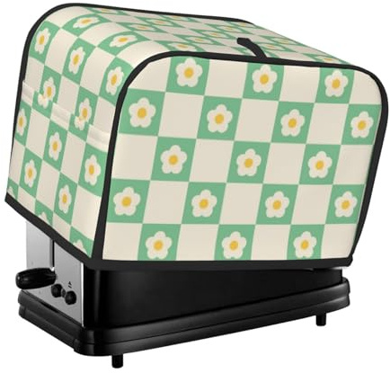 Toaster Cover 4 Slice with Checkered Floral Pattern TC520 | Dustproof Wide Slot Reusable for Kitchen Small Appliance