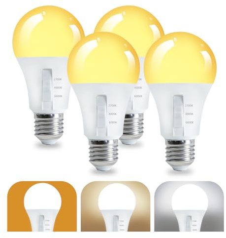 Lamptobe 9W A19 LED Light Bulb,62W Equivalent,4 Pack 2700K/4000K/6000K Selectable Color Temperatures General Purpose Light Bulbs,No Dimmable,800 Lumens,Perfect for Lamps and Home Lighting
