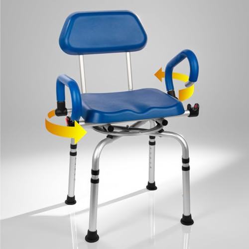 Gepolsterter 360° drehbarer Duschstuhl mit Armlehnen und Rückenlehne, 51–6 cm, höhenverstellbarer Badhocker für tiefe Badewannen, Duschsitz für Senioren und Behinderte, 5,1 cm dickes PU-Kissen