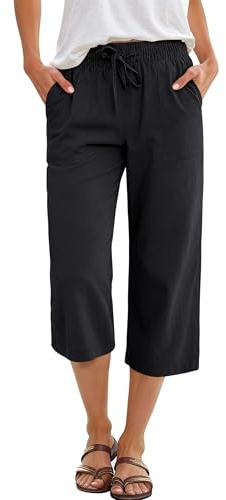 ANRABESS Capris Pants for Women Summer Casual Loose Drawstring Elastic High Waist Straight 2026 Lounge Beach Cropped Trousers Black Large