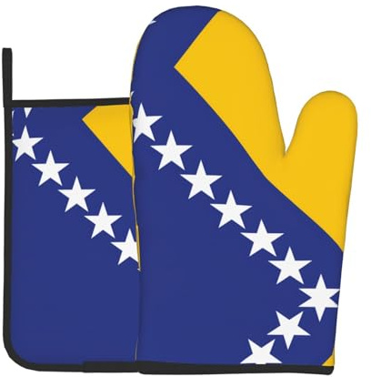 Ugnsvantar och grytlappar Bosniens flagga och Hercegovina köksvantar mjuka grytlappar värmebeständiga bakhandskar set med 2 för mikrovågsugn kök matlagning matlagning