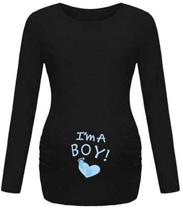 Caxndycing Jersey de maternidad para mujer, informal, cuello redondo, manga larga, jersey de punto fino, jersey de punto fino, parte superior para embarazo, manga larga, suéter de punto cálido, Negro