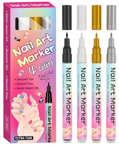 Kit Pennarelli per Unghie 4 Pezzi con Punte Fine Colorate Strumenti | Strumenti per Manicure Schizzi e Disegno Per Casa, Salone, Manicure, Decorazione, Linee e Disegno