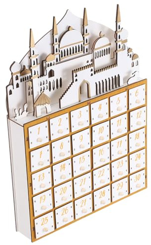 Toyvian Calendrier de L'avent Musulman en Bois 30 Jours avec Tiroirs et Éclairage LED, Décoration Festive pour Ramadan et Aïd, Calendrier de Compte à Rebours Lumineux pour Table et Maison
