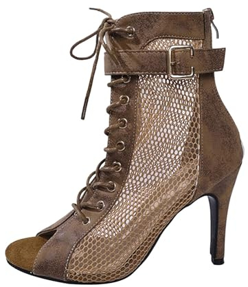 Tacones de baile para mujer, zapatos de baile con tiras de malla, elegantes sandalias de gladiador con puntera abierta, botines de tacón alto con cordones, botines sexis de aguja transpirables para