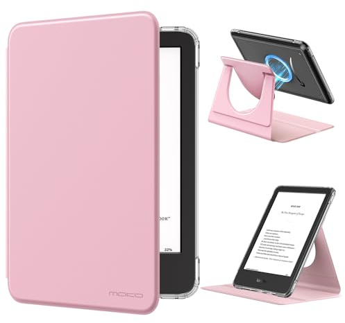 MoKo 360° drehbare Hülle für 6 Kindle 11. Generation 2024/2022, Rosa | Klare Abnehmbare, Magnetische Schützende, Verstellbare Standabdeckung, Auto Wake/Sleep