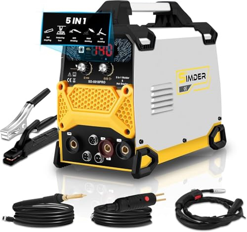 SSimder Fülldraht Schweißgerät 140A, 5-in-1 MIG/TIG/MMA/Kunststoff/Löten | Auto Reparatur, Landwirtschaft, Heimwerker DIY, Kunststoffreparatur, Lötkolben, IGBT, Tragbar 5.15KG, 220V