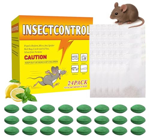 Timasser 24 Stück Rattengift Extra Stark rattengift köder Extra Stark mit Pfefferminzöl Einzeln Verpackt mit Netztasche Gegen Ratten und Mäuse für Innen und Außen