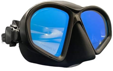 Tauchmasken Vollgesichtsmaske Freediving-Maske mit geringem Volumen - Schwimmmaske aus Silikon für Teenager mit verspiegelten Gläsern, Tauchbrille(Black 2)