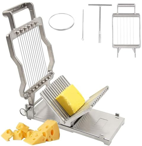 Commercial Cheese Slicer, Heavy Duty Stainless Steel Wire Butter Cutter & Food Slicer, 10mm/20mm Thickness Option, Manual Catering Slicing Tool for Deli, Ham & Toasts 10mm