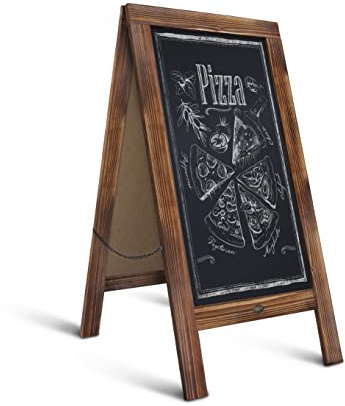 A Frame Chalkboard by HBCY Creations: 40x20 Solid Wood A-Frame Sign Rustic Brown Double-Sided Magnetic Board, Chalkboard Menu Board, for Restaurants, Cafés, Weddings - Heavy Duty Hinges