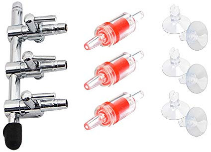Aquarium Air Flow Control 10 in 1 Kit 3-Way Air Valve Distributors & 3 Check Valves & 6 Suction Cups for Fish Tank Pumps