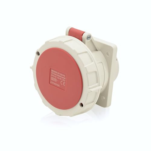 Intratec base empotrable recta CEE 32A 400V 5p IP67 6h rojo/gris toma trifásica IEC60309 calidad industrial resistente