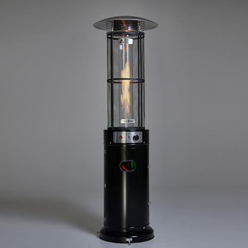 Realglow Heatmaster 15KW Gas Patio Heater Outdoor with Glass Tube - Black Patio Heaters for Outdoor Use with Portable Wheels