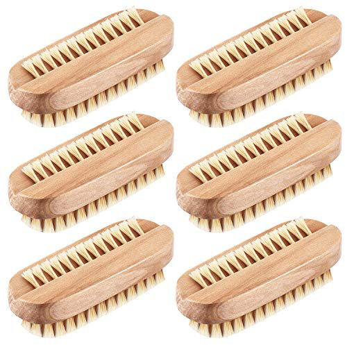 Boao 6 Pieces Nail Brushes Wooden Double Sided Scrub Handle Hand Fingernail Wood Nail Brushes for Cleaning Men Women Adult Kid Toe Foot Manicure Pedicure Supplies