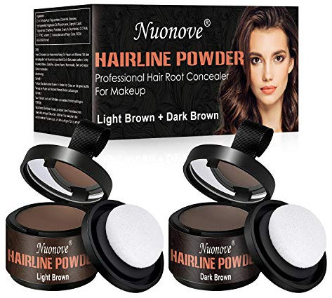 Ansatzpuder, Haaransatz Puder, Hairline Powder, Kaschieren vom Haaransatz, Haarpuder, Professioneller Haarwurzel-Concealer, wasserfest für Frauen und Männer Make-up, Hellbraun/Dunkelbraun