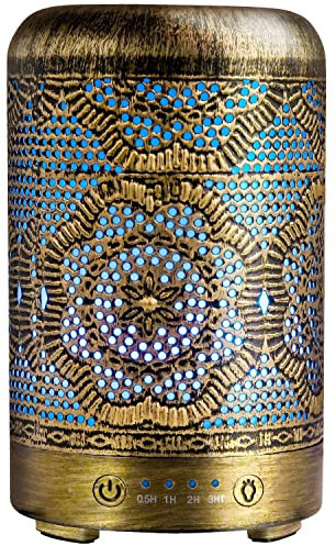 Diffuserlove Aroma Diffuser Luftbefeuchter Humidifier 100Ml Metall Diffusor für ätherische Öle 7 Farbe Licht Aromatherapie Golden