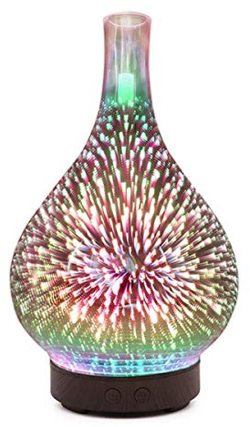 SMGZC Diffusore di Olio Essenziale in Vetro Fuochi d'artificio 3D | Ultrasonic Umidificatore Aroma Essential Oil Diffuser | Lampade aromatiche 7 LED Che cambiano Colore (Dark Color)