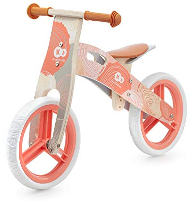 Kinderkraft Träbalanscykel RUNNER, lätt cykel, enkel transport, 12 tum hjul, med justerbar sadel, för småbarn, barn, från 3 till 5 år, till 35 kg, korall