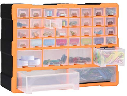Festnight Módulo Clasificador para Piezas Pequeñas, 40 Cajones Extraíbles, Cajas de Almacenamiento, Módulos Organizador, Ideal Ferretería & Bricolaje, 52 x 16 x 37,5 cm,Naranja y Negro